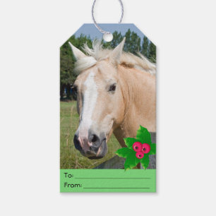 Christmas Palomino Horse & Holly Paper Tag