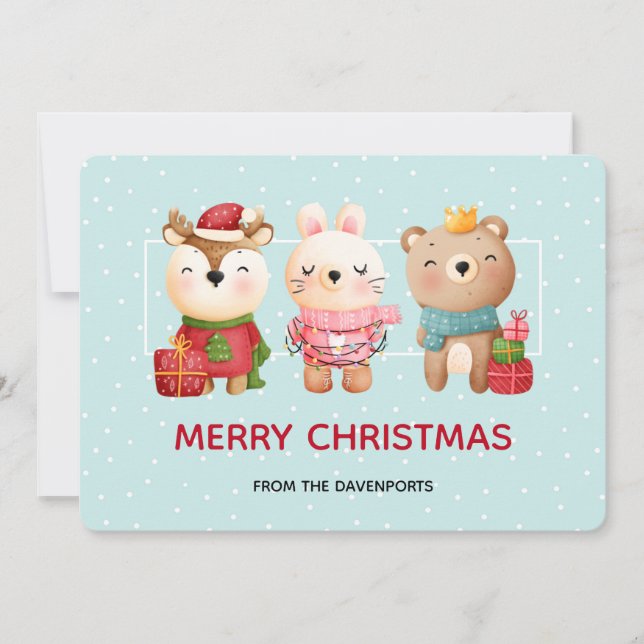 Christmas Pals - Reindeer Bear & Rabbit Holiday Card (Front)