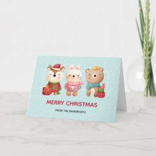 Christmas Pals - Reindeer Bear & Rabbit Holiday Card