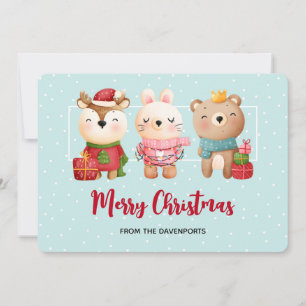 Christmas Pals - Reindeer Bear & Rabbit Holiday Card