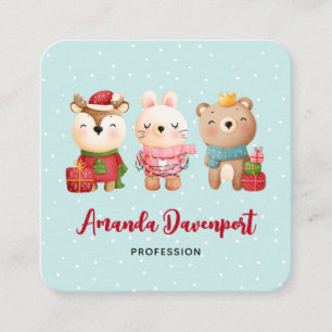 Christmas Pals - Reindeer Bear & Rabbit Square Business Card