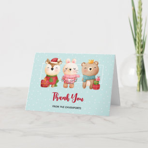 Christmas Pals - Reindeer Bear & Rabbit Thank You Card