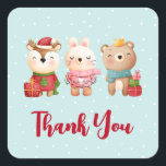 Christmas Pals - Reindeer Bear & Rabbit Thank You Square Sticker<br><div class="desc">Thank you stickers with a cute illustration featuring a bunny,  a bear and a deer all dressed in festive gear. Adorable and whimsical.</div>