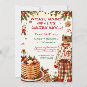 Christmas Pancakes & Pyjamas Birthday Party  Invitation