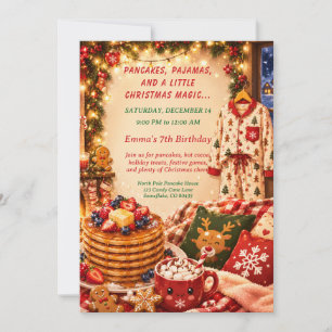 Christmas Pancakes & Pyjamas Birthday Party  Invitation