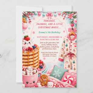 Christmas Pancakes & Pyjamas Birthday Party  Invitation