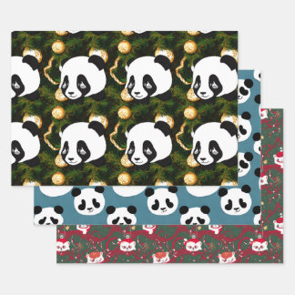 Christmas Panda and Bear Wrapping Paper Sheet