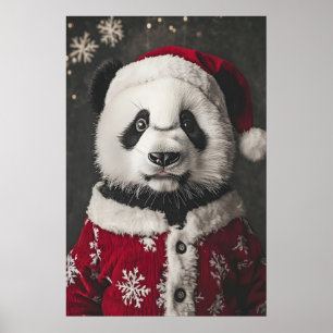 Christmas Panda Art Print, Funny Holiday Poster