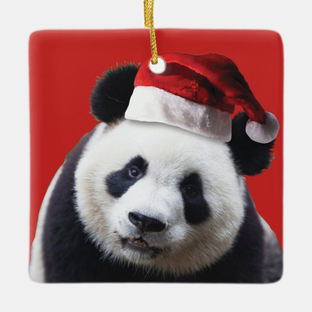 Christmas Panda Bear Ceramic Ornament (Front)