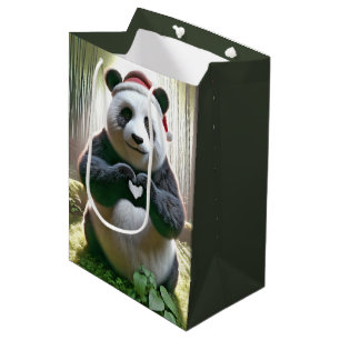 Christmas Panda Bear In Bamboo Forest Medium Gift Bag