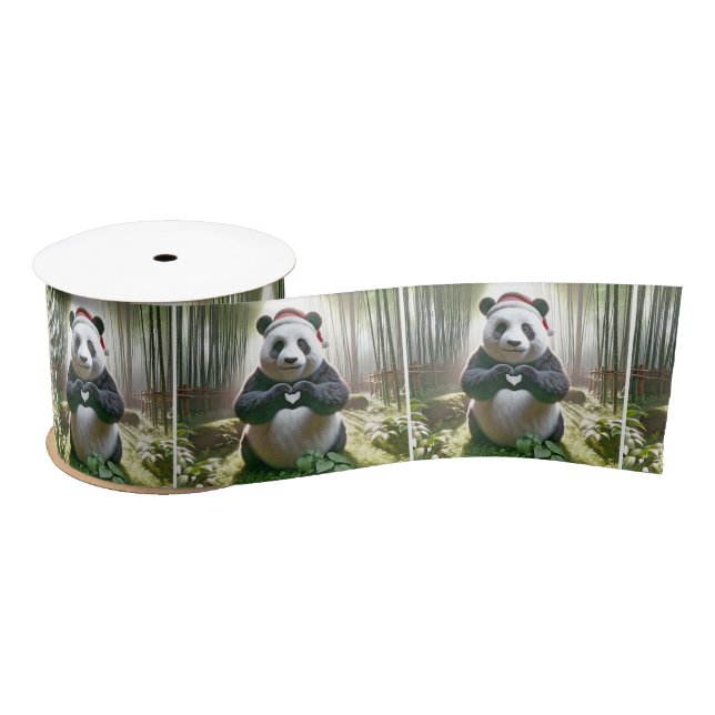 Christmas Panda Bear In Bamboo Forest Satin Ribbon (Spool)