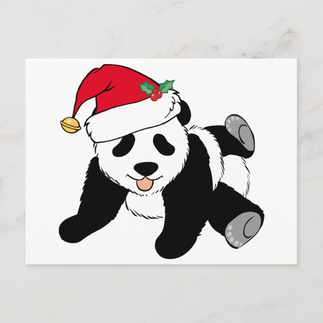 Christmas Panda Bear in Santa Hat Holiday Postcard (Front)