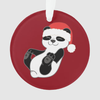 Christmas Panda Bear with Red Santa Hat Ornament