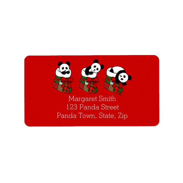 Christmas Panda Cartoon Stocking Label (Front)