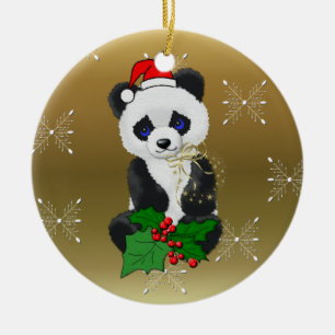 Christmas Panda Ceramic Tree Decoration