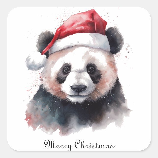 Christmas Panda, customisable Square Sticker (Front)