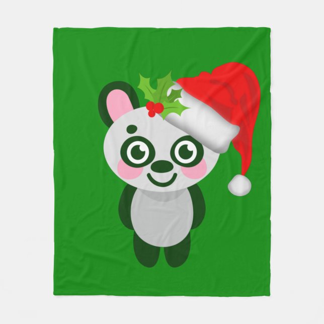 christmas panda santa claus fleece blanket (Front)