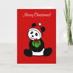 Christmas Panda Santa Hat Holiday Card
