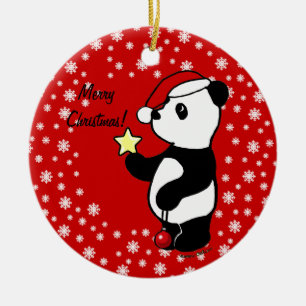 Christmas Panda Stocking Ceramic Tree Decoration