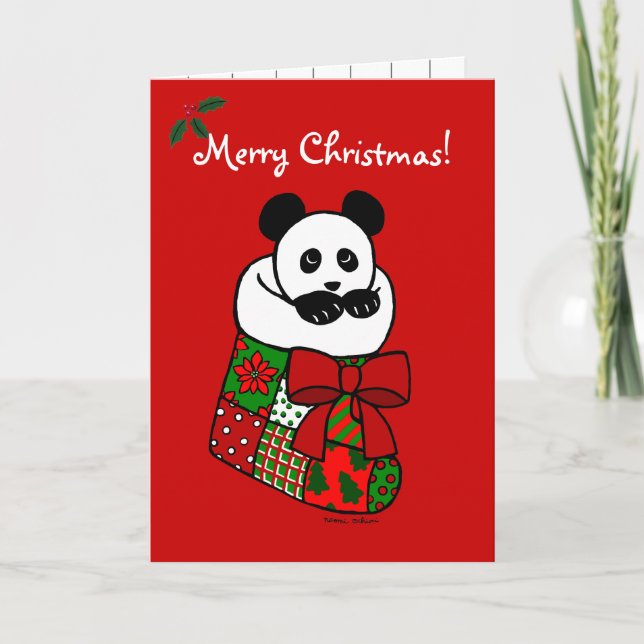 Christmas Panda Stocking Holiday Card (Front)