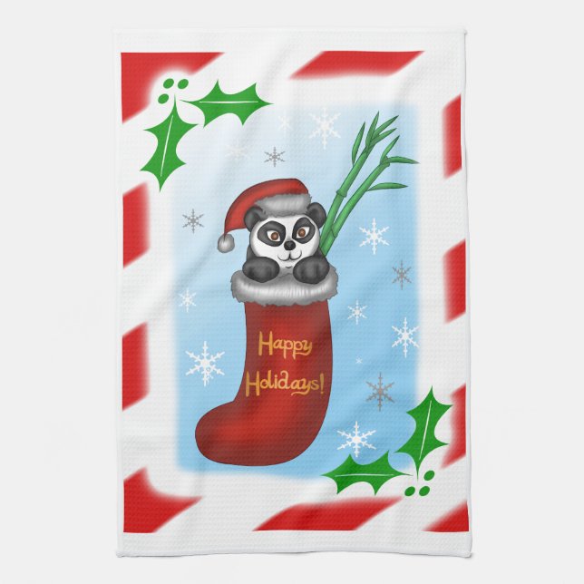 Christmas Panda Tea Towel (Vertical)