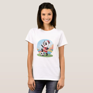 Christmas Panda with Christmas Hat and Soccer Ball T-Shirt