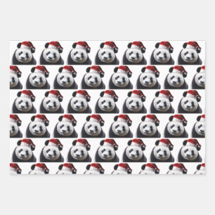 Christmas Panda with Santa Hat Wrapping Paper Sheet