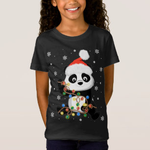 Christmas Panda With Tree Lights Funny Santa Xmas T-Shirt