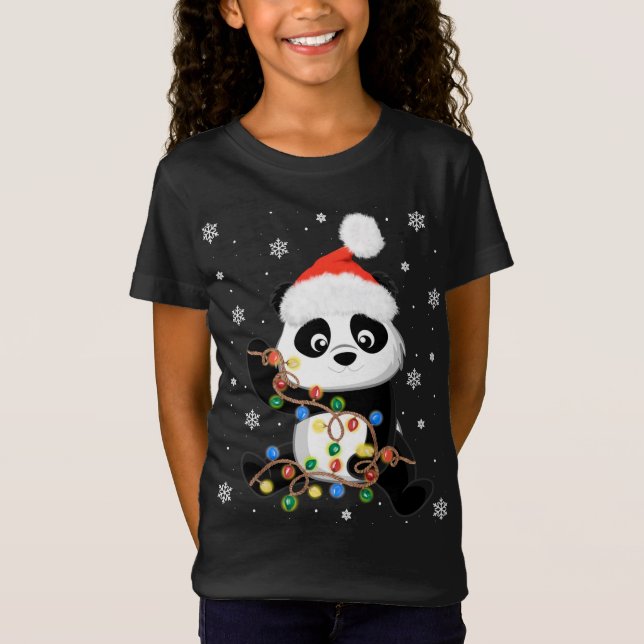 Christmas Panda With Tree Lights Funny Santa Xmas  T-Shirt (Front)