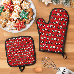 Christmas Pandas Kitchen Towel Oven Mitt & Pot Holder Set