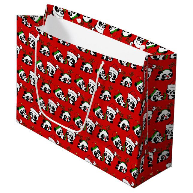 Christmas Pandas Large Gift Bag (Front Angled)