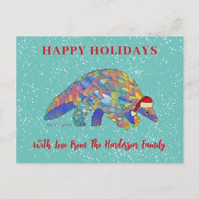 Christmas Pangolin Cute Endangered Species Holiday Postcard (Front)
