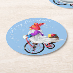 Christmas Paper Coaster Gnome with Bike and Gifts