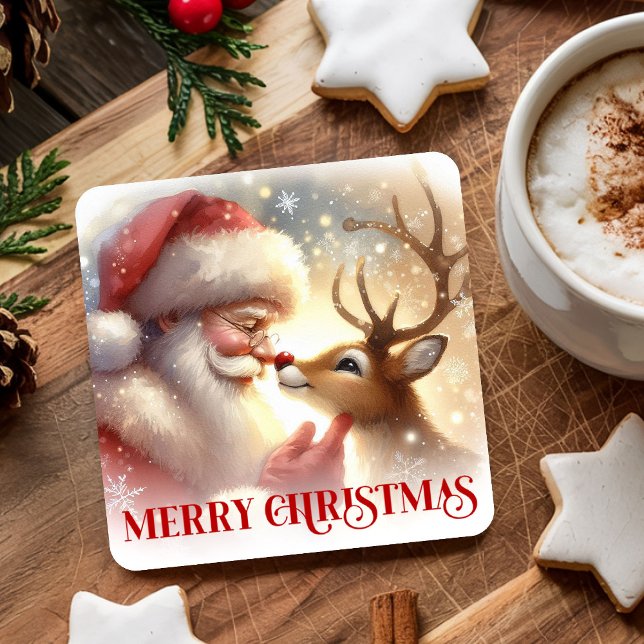 Christmas Paper Coasters Santa Claus and Rudolph (Christmas Paper Coasters with Santa Claus and Rudolph)