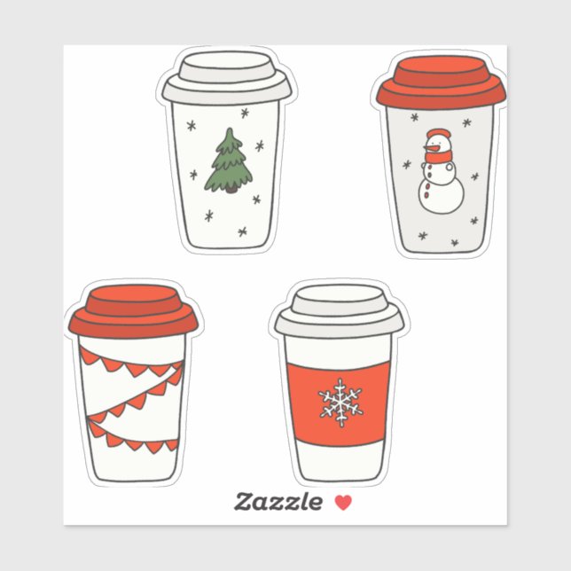 Christmas Paper Coffee Cups Tree Snowman Snowflake (Sheet)