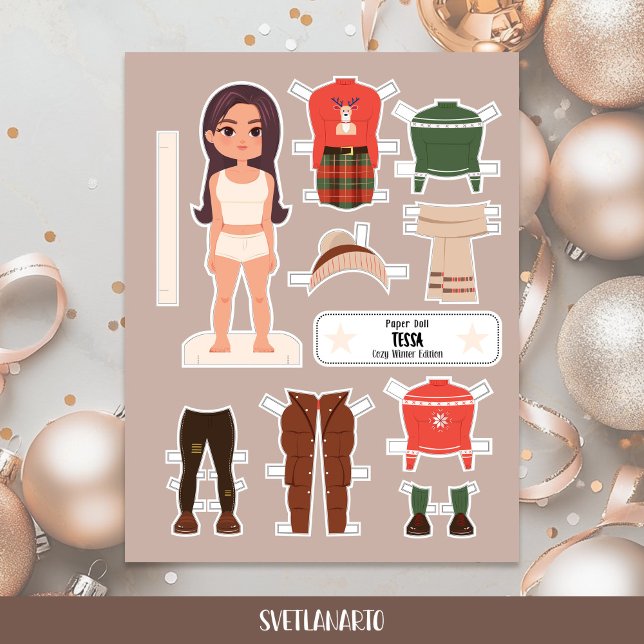 Christmas Paper Doll Brunette Girl Winter Dress (Creator Uploaded)