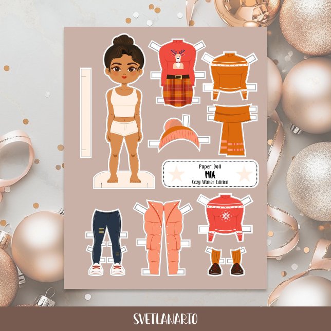 Christmas Paper Doll Latina Girl Winter Outfits (Frontal view)