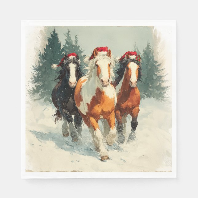 Christmas Paper Napkin/Beautiful Galloping Horses  Napkin (Front)