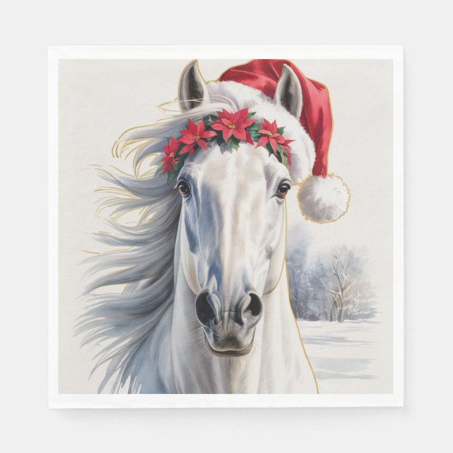 Christmas Paper Napkin / Beautiful white horse (Front)