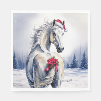 Christmas Paper Napkin / Beautiful white horse