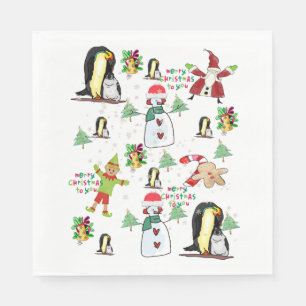 Christmas Paper Napkins, Merry Christmas Penguin  Napkin