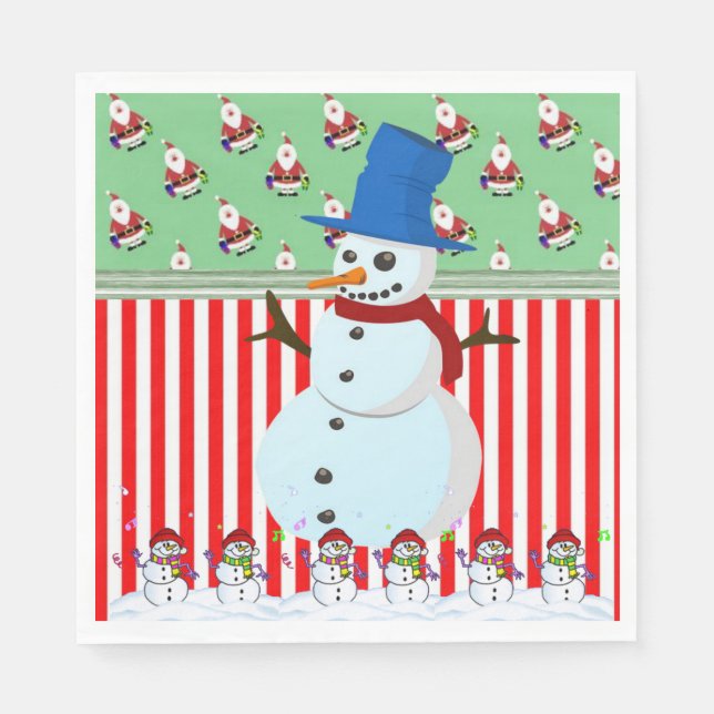 Christmas Paper Napkins, Merry Christmas, Snowman Napkin (Front)