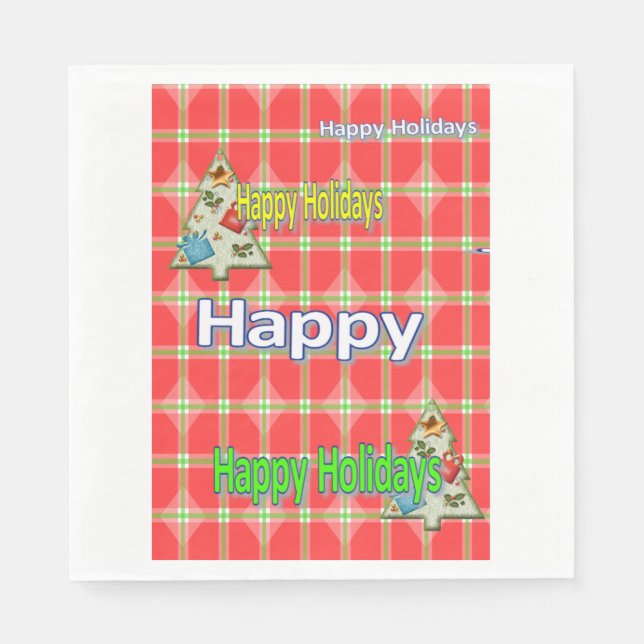 Christmas Paper Napkins, Merry Happy Holidays  Napkin (Front)