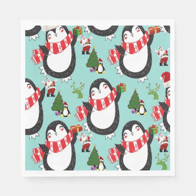 Christmas Paper Napkins, Penguin Napkin (Front)