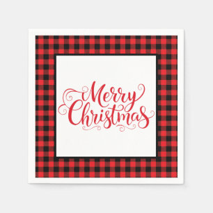 Christmas Paper Napkins Red & Black Buffalo Plaid