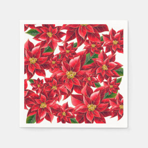 Christmas Paper Napkins Red Poinsettia's