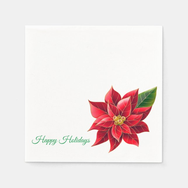 Christmas Paper Napkins Red Poinsettia's-Cocktail (Front)