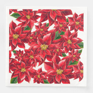 Christmas Paper Napkins Red Poinsettia's-Dinner