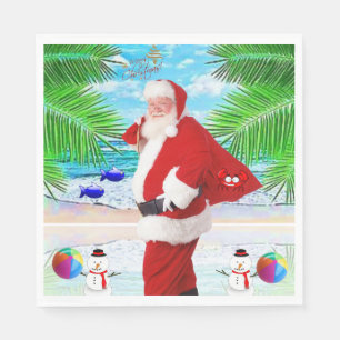 Christmas Paper Napkins, Summer Beach Bum Santa Napkin
