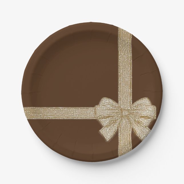Christmas Paper Plates, Beige Bow Plate (Front)